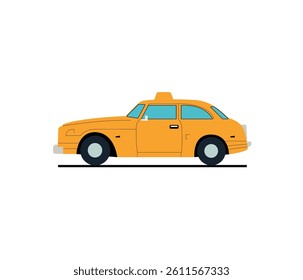 Flat Vector Illustration of a Yellow Vintage Taxi Car Side View