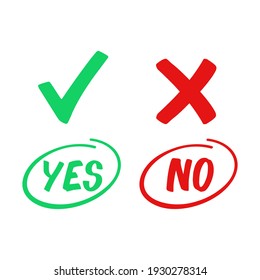 Flat Vector Illustration Of A Yes Or No Option Icon. Suitable For The Design Elements Of A Choice, Answer, And Response To A Question. Hand Drawn Yes Or No Icon.