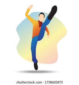 Ilustración vectorial plana de un joven empresario saltando hacia un gol, saltando sobre todos los obstáculos.