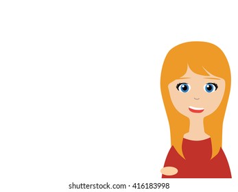 Flat vector illustration of a young caucasian woman in business suits making a presentation