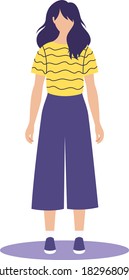 Ilustración vectorial plana de un personaje femenino joven, aspecto casual, estilo de vida milenario