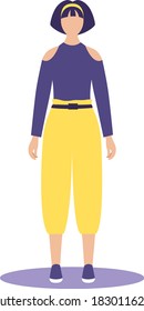 Flat vector illustration of a young female character, casual look, millennial lifestyle