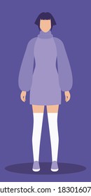 Flat vector illustration of a young female character, casual look, millennial lifestyle