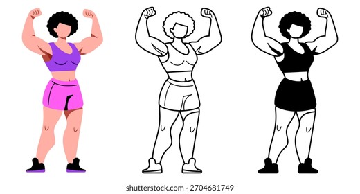 Flache Vektorgrafik einer jungen Bodybuilderin