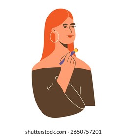 Flat vector illustration of a young girl applying makeup