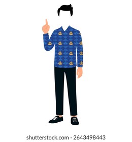 Ilustração vetorial plana de um jovem funcionário público indonésio (ASN) vestindo um uniforme oficial de korpri