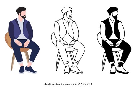 Ilustración vectorial plana de un hombre joven sentado en una silla