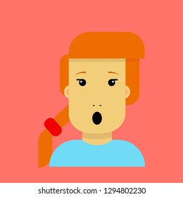 Flat vector illustration with young surprised girl in cartoon style.