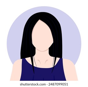Flat vector illustration of a young woman with straight hair and strands on her face