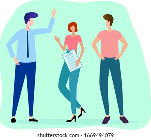 Flat vector illustration.Business partners discuss the terms of the contract among themselves.Concept of professional employees and colleagues.