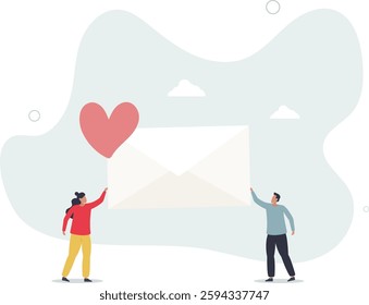 flat vector illustration.Happy characters celebrating . Couple of lovers holdings love letter.flat character life .