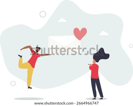 flat vector illustration.Happy characters celebrating . Couple of lovers holdings love letter.human life.