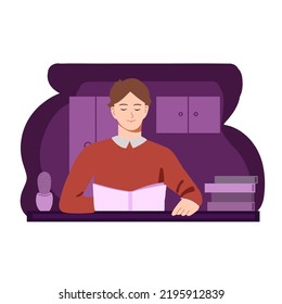 Flat vector illustrations isolated on white background.People work, study, go about their business, do their homework, develop