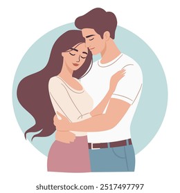 Ilustrações de vetor planas. Homem e mulher abraçando-se e amando-se