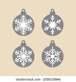 Flat vector illustrations set of christmas balls with snowflake ornament. Isolated on white background