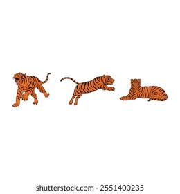 Flat Vector Illustrations of set Tigers on White Background – Ideal for Commercial and Digital Use