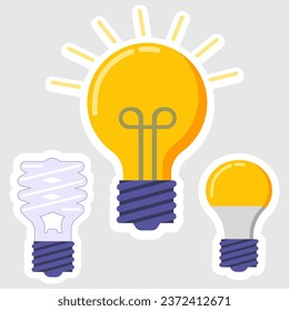 Flat Vector Illustrations of Three Types of Lamps, Representing Emerging Ideas