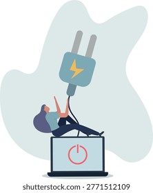 flat vector illustration.switch device to standby mode. Power save concept.person's life situation and his activities.