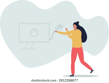 flat vector illustration.switch device to standby mode. Power save concept.life situation and activities.
