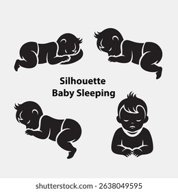 Flat vector illustrator silhouette of baby sleeping icon