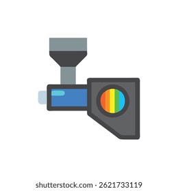 Flat vector image displaying a camera icon with rainbow lens design in blue gray and yellow palette.
