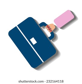 Flat vector image of a female hand carrying a briefcase