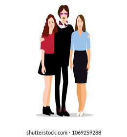 Flat vector image of friends, colleagues.