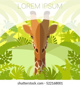 Flat Vector image of the Giraffe on the Jungle Background