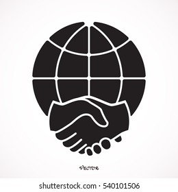 Flat vector image of a globe and a handshake
