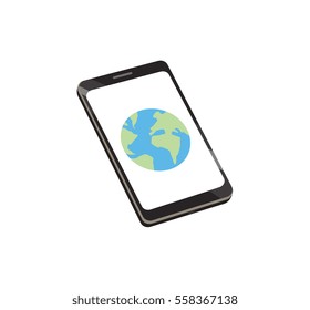 Flat vector image of a globe on a smart phone screen