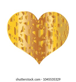 A flat vector image of a golden heart. Golden heart with butterflies for design