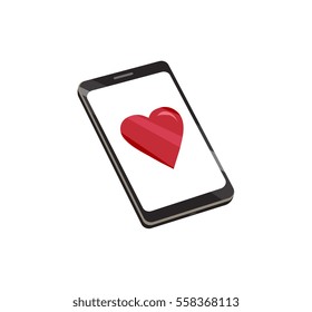 Flat vector image of a heart on a smart phone screen