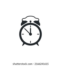 flat vector image isolated on white background, retro alarm clock icon in black color, reminder or urgent business