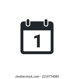 flat vector image isolated on white background, calendar icon with number 1, the beginning of the month or year
