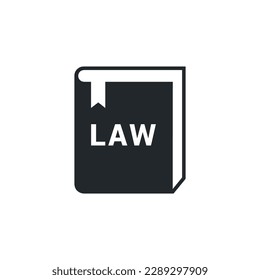 flat vector image isolated on white background, book icon with word law, legal advice or judiciary