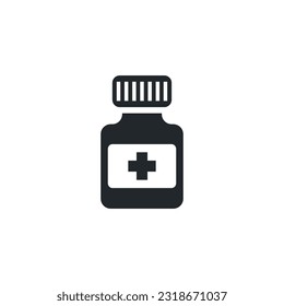 flat vector image isolated on white background, pill jar icon, medicines, black color silhouette for web