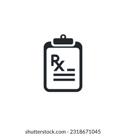 flat vector image isolated on white background, medical prescription icon, healthcare and wellness