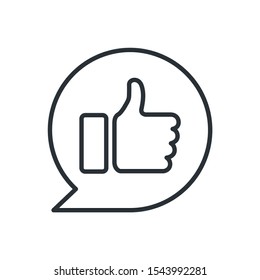 flat vector image in a linear style on a white background, like icon inside a round message cloud, social media approval