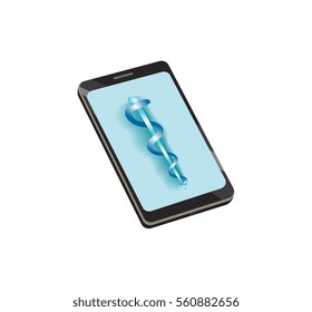 Flat vector image of a medical symbol on a smart phone screen