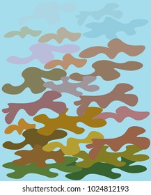 A flat vector image of the month of November. Abstract image of autumn. Autumn leaves on a blue background.