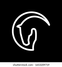 flat vector image on a black background, horse head logo in linear style
