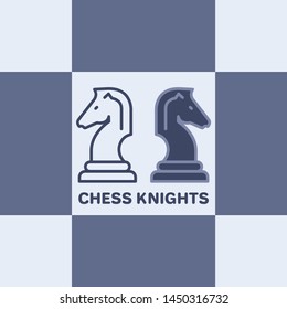 flat vector image on chess background, chess tournament and knight figures