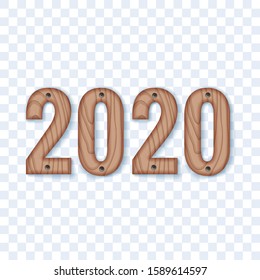 flat vector image on a transparent background, wooden figures 2020 screwed with self-tapping screws, New Year greeting element
