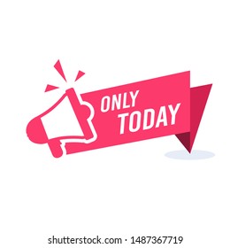 flat vector image on a white background, advertising banner in the form of a flag with a loudspeaker icon, idea for business and marketing