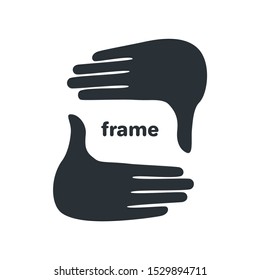 flat vector image on a white background, icon in the form of palms with folded frames, photo and drawing