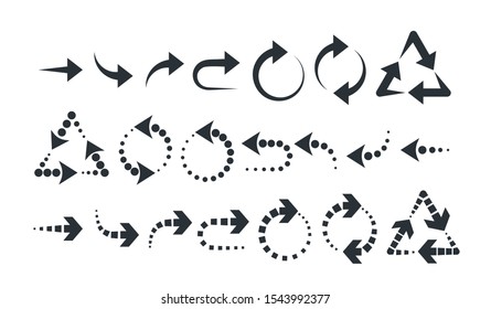 flat vector image on white background, set of dynamic arrows