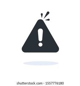 flat vector image on white background, exclamation mark icon in a black triangle with shadow