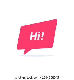 flat vector image on white background, red bubble icon with the word hi