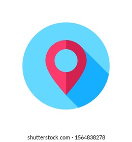 flat vector image on white background, location icon in a blue circle with shadow