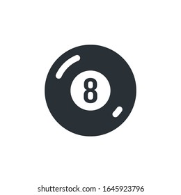 flat vector image on white background, billiard ball icon in black with number 8